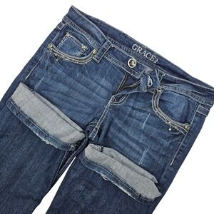 Grace in LA Womens Size 29 Dark Wash Denim Jeans Embellished Pockets Cowgirl Y2K